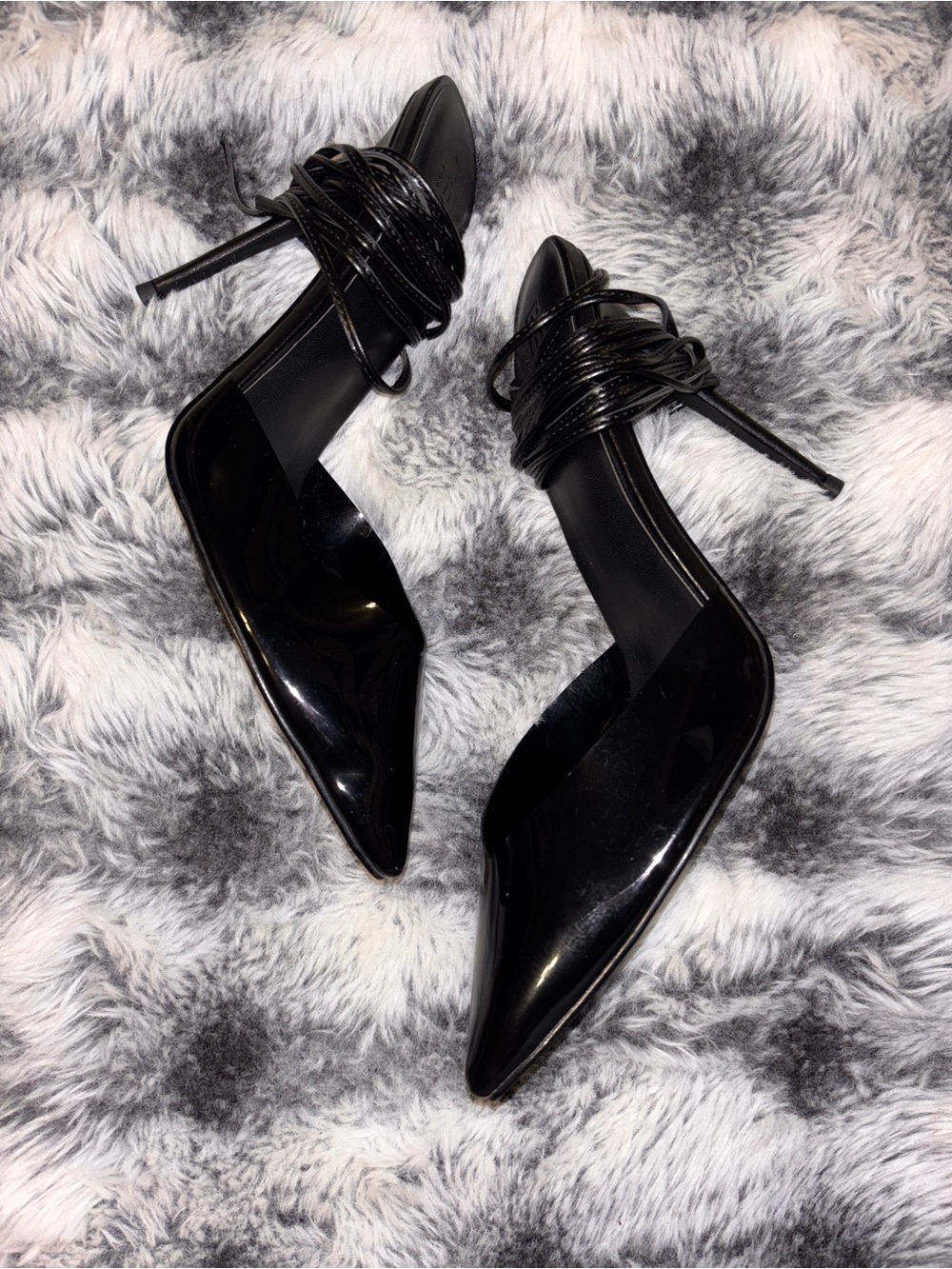 Femme LA Luisa Lace Up in GlazedBlack Pointed Toe Lace-Up Women's Heels